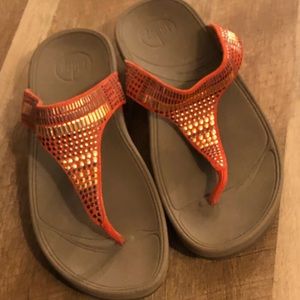 Size 7 Orange Leather Fitflop Sandals